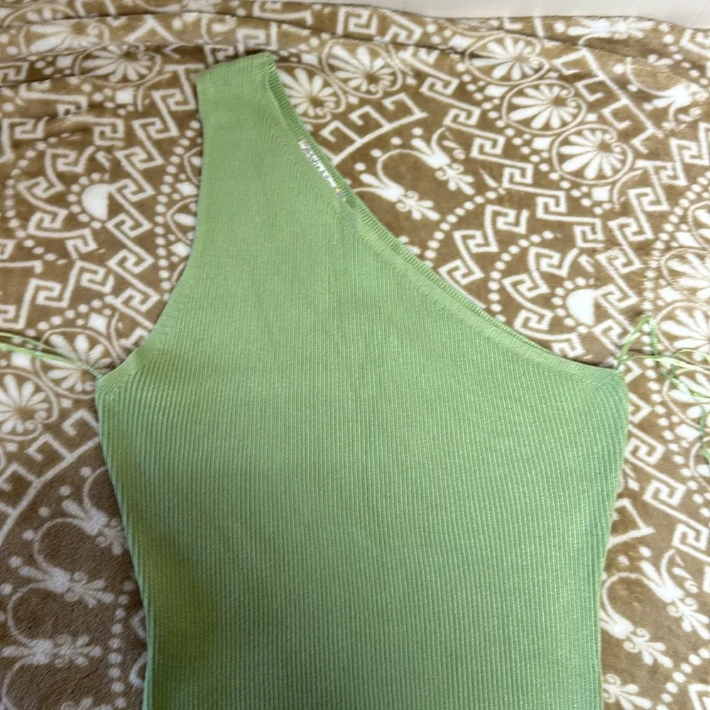 Jolie & Joy Dress Small Green One Arm Bodycon Ribbed Open Side Maxi Stretch. Size XL - Image 3
