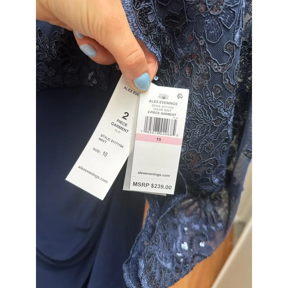 NEW NWT Alex Evenings Maxi Dress with Embroidered Bolero size 10 Navy - Image 7