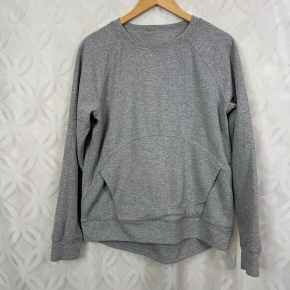 Lululemon Catch A Moment Crew Heathered‎ Core Light Grey Sweater Size 12 - Image 11
