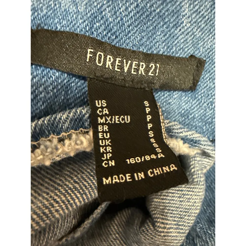 Forever 21 Blue Long Sleeve Cutout Waist Denim Jeans Mini Sheath Dress Size S - Image 4