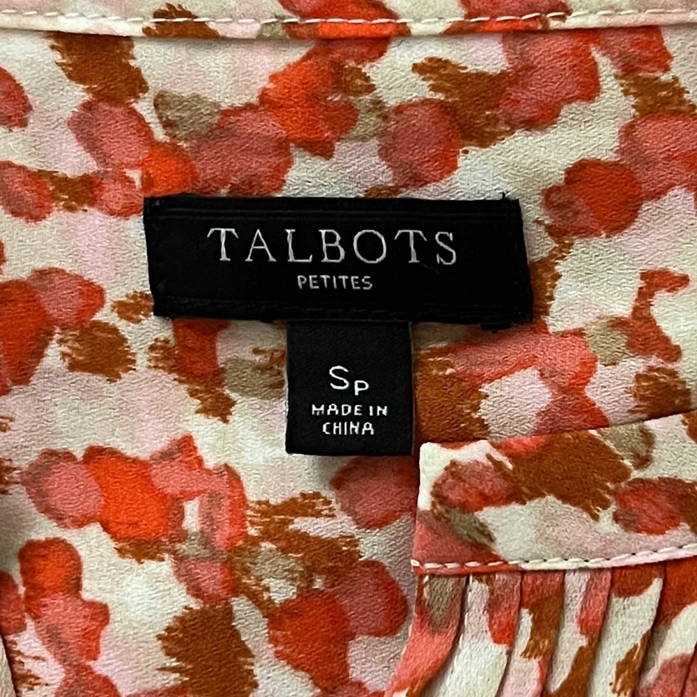 Talbots Blouse Women Small Petite Orange White Animal Print Office Career Casual - Image 6