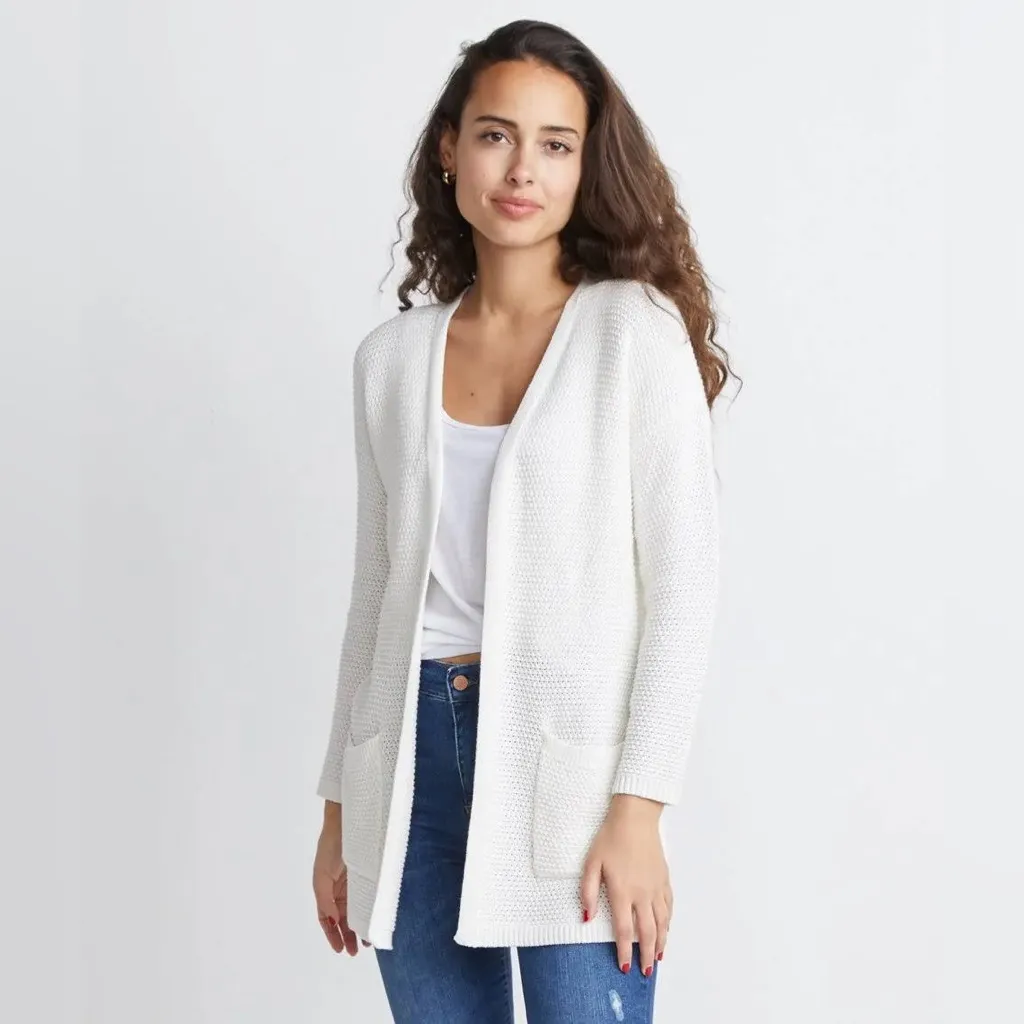 MARINE LAYER Catalina Open Front Chunky Open-Knit Cardigan White Sz Small - Image 2