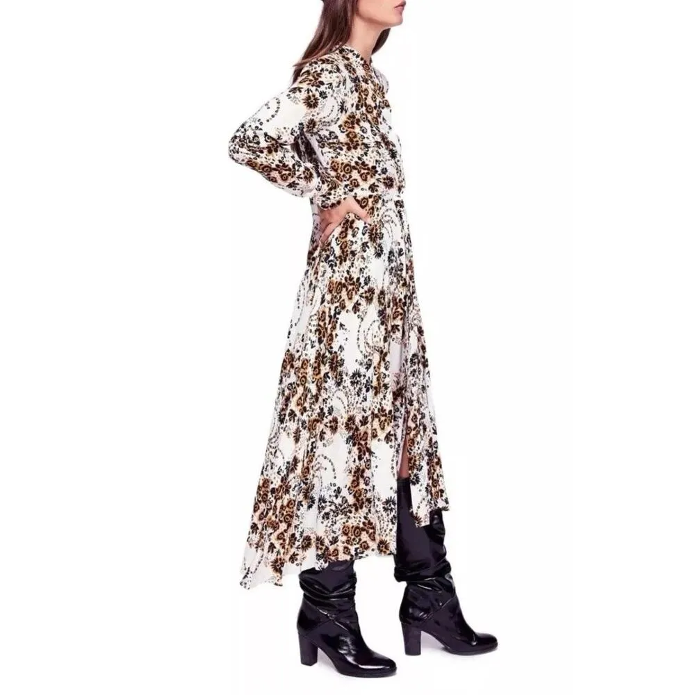 Free People Tough Love Floral Shirt Long Sleeve Midi Length Wrap Dress Size 0 - Image 2