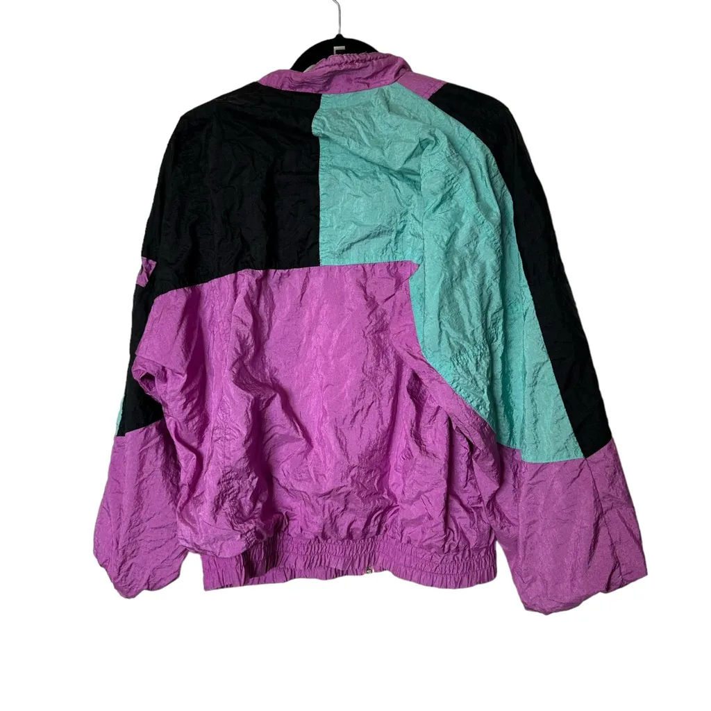 Vintage 90s Boast Cannabis Leaf Colorblock Purple Windbreaker Full Zip Large - Image 2