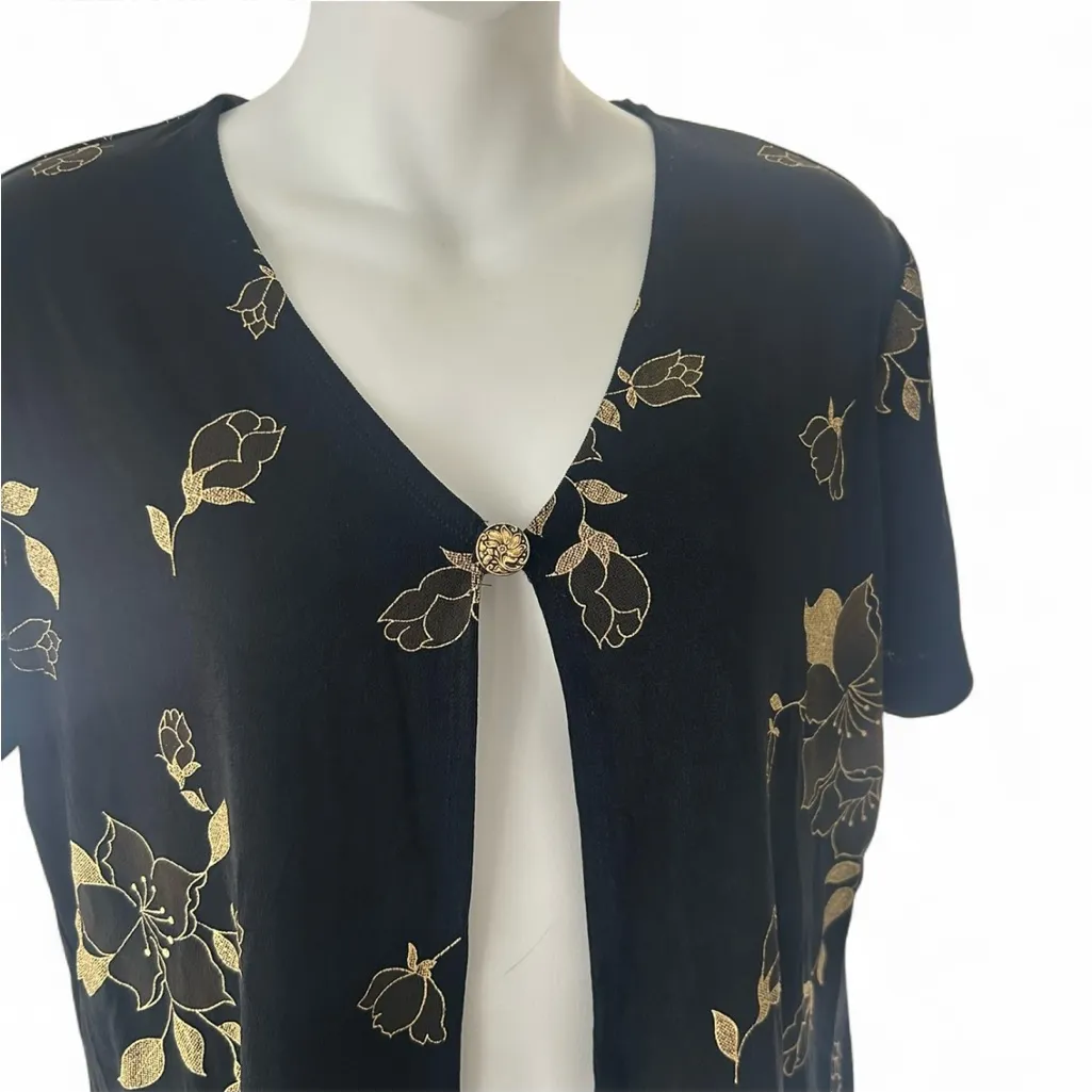 Chic Black and Gold Floral Women's Blouse Size 8P - Image 3