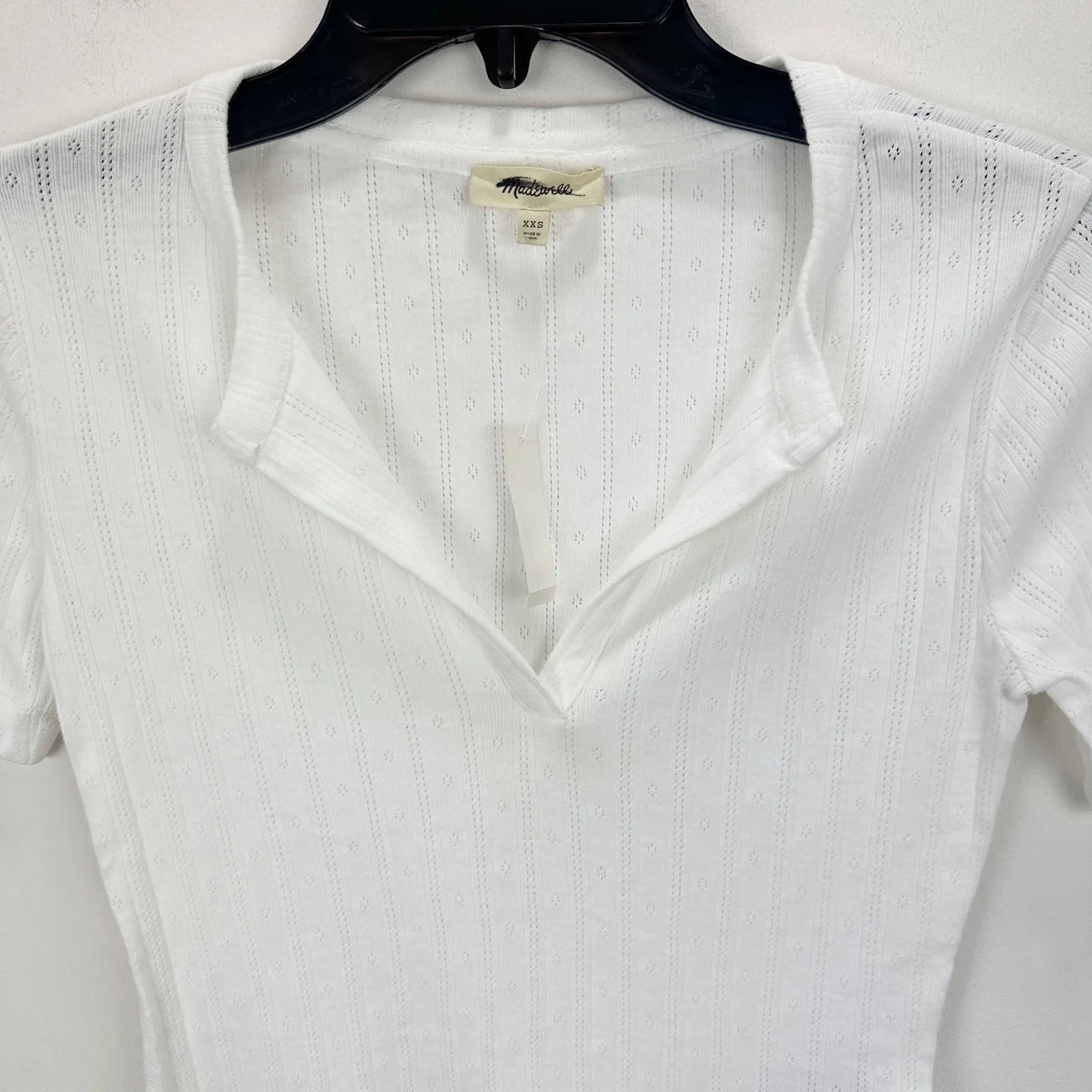 Madewell Pointelle Notch Neck Tee Shirt Cotton White Basics Casual XXS NWT - Image 7