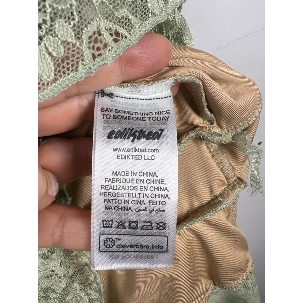 Edikted Lace Ruffle Mini Dress Women’s Small S Sage Green Floral Lace Layered He - Image 5