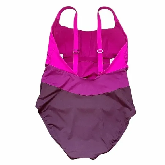 NWT Athleta Coastline One Piece Swimsuit Fuchsia Magenta Colorblock Size Large - Image 3