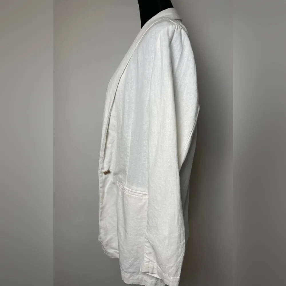 Old Navy Women's linen Blend coat beachy academia old money blazer cream L tall - Image 3