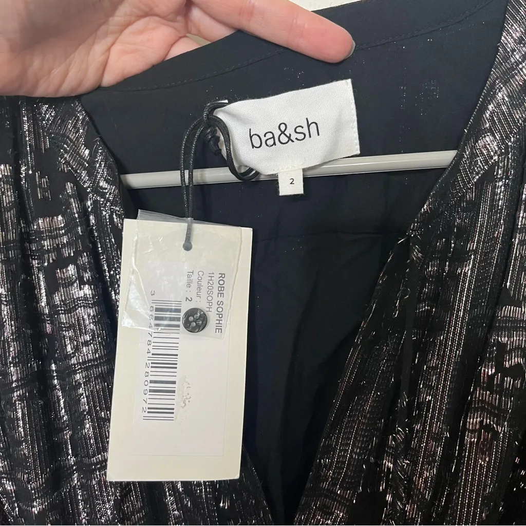 Ba&sh NWT Sophie Black Tiered Midi Dress Women’s Size 6 Silk Metallic Party - Image 12