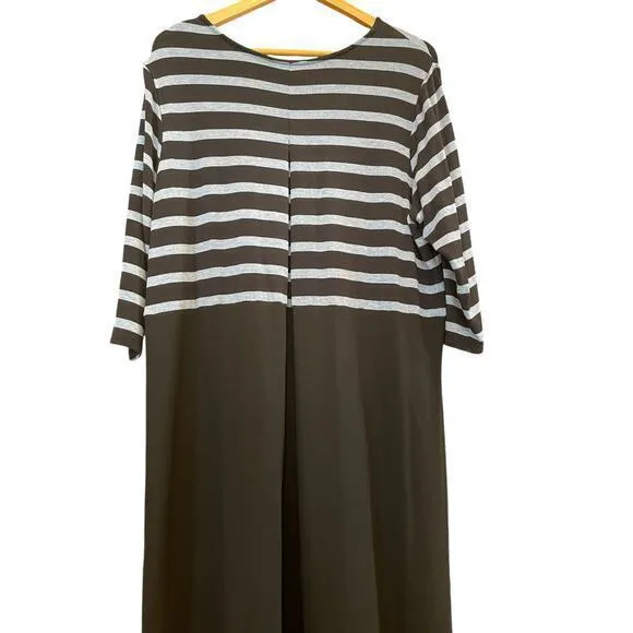 J. Jill Wearever Collection Black‎ Stripe Box Pleated Dress Fleece Lined XL Black - Image 9