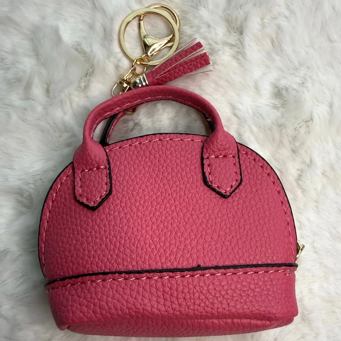 Mini Tote Bag Keychain Coin Purse Mini Pouch Zipper Fashion Charm Bag Charm Pink - Image 2