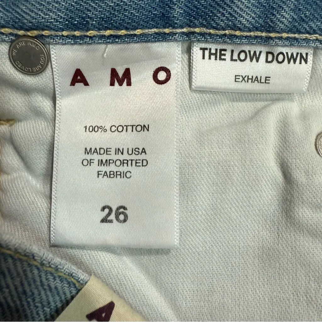 New AMO The Low Down Distressed Med Wash Straight Jeans Size 26 Blue - Image 11