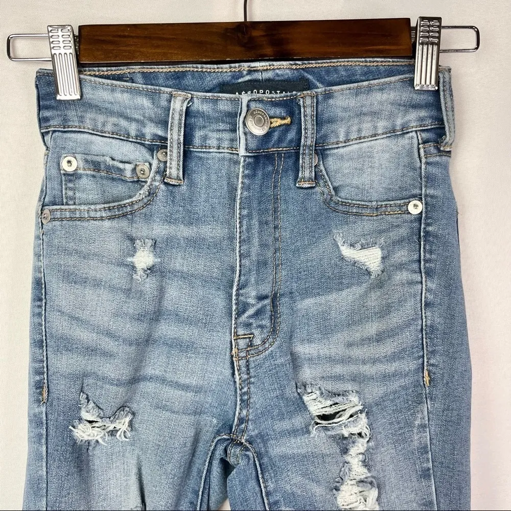 Aeropostale Super High Rise Ankle Jegging Raw Hem Distressed Skinny Jeans 000 - Image 3