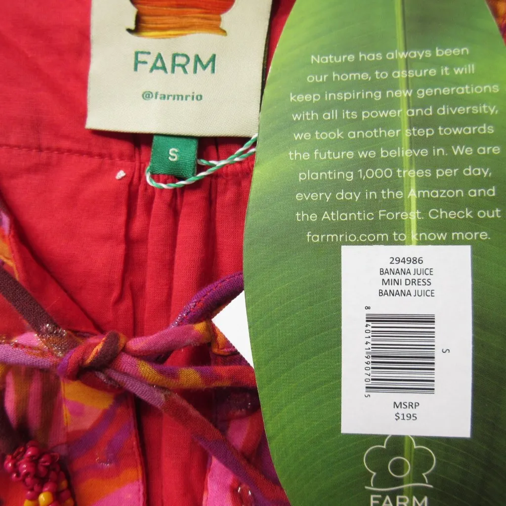 NWT FARM Rio Banana Juice Mini in Red Orange Puff Sleeve Cotton Dress S $195 - Image 5