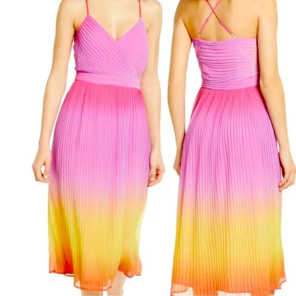 Leith Nordstrom Ombré Gradient Pink Lemonade Dress with accordion pleats Small - Image 2