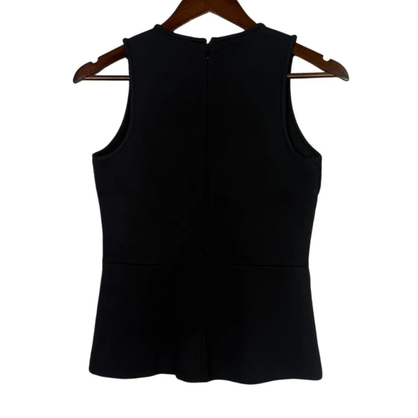 J. Crew Floral Lace Detail Peplum Sleeveless Blouse Stretch Back ZipUp XXS Black - Image 12