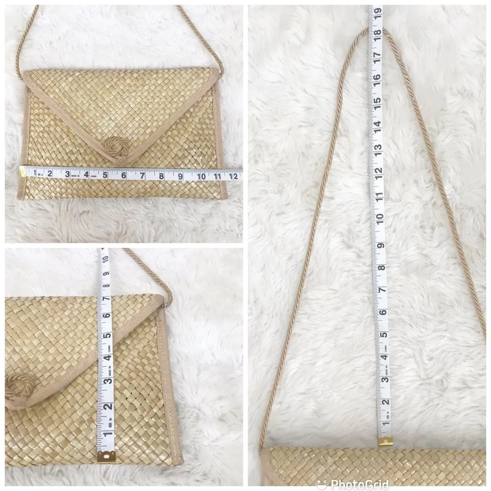 VINTAGE Liz Clairborne Woven Straw Envelope Shoulder‎ Bag Purse Tan Beige Summer - Image 15