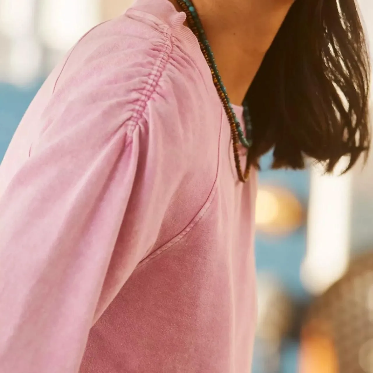 Boho Indie Anthropologie Rose-Dyed Ruched Sweatshirt Cozy French Terry (XS) - Image 7