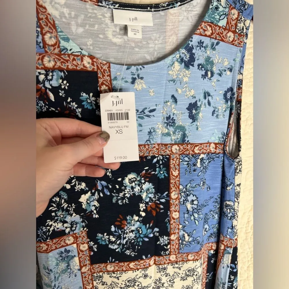NWT J.Jill Floral Patchwork Maxi Dress with Pockets Blue Size XS - Image 3