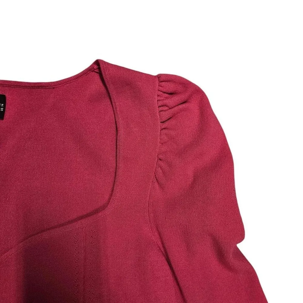ASOS DESIGN Puff Sleeve Sweater - Vibrant Pink‎ SZ 14 - Image 5