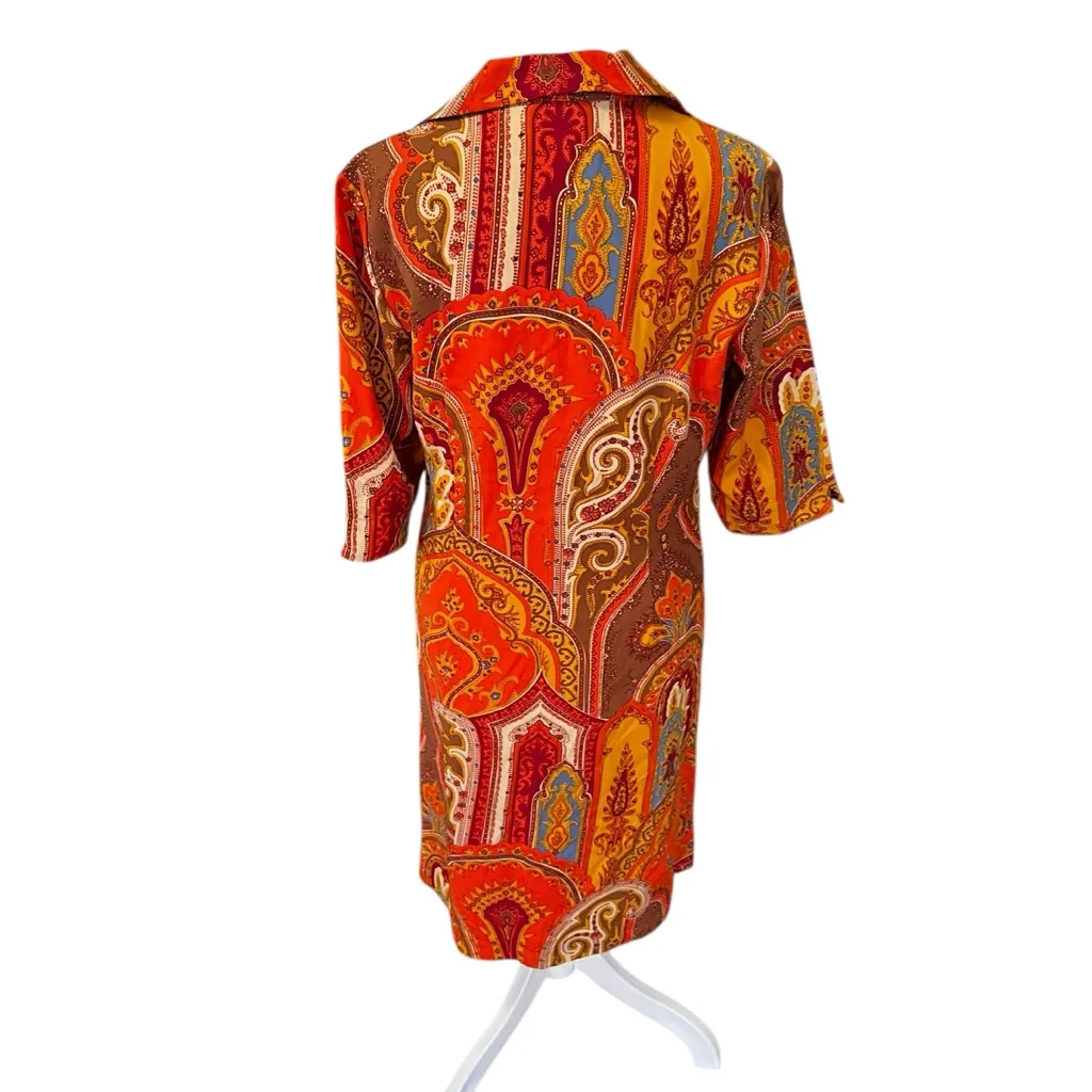 J.McLaughlin for Lord & Taylor Silk Wool Paisley Shirt Dress Size 8 Orange - Image 6