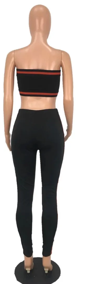 Ladies Strapless red Stripe Bodysuit Leggings Black - Image 2