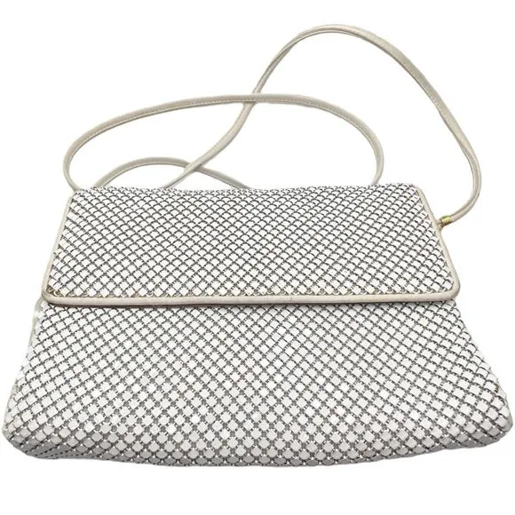 Vintage Whiting and Davis White Mesh Envelope Bag with Shoulder Crossbody Strap - Image 1