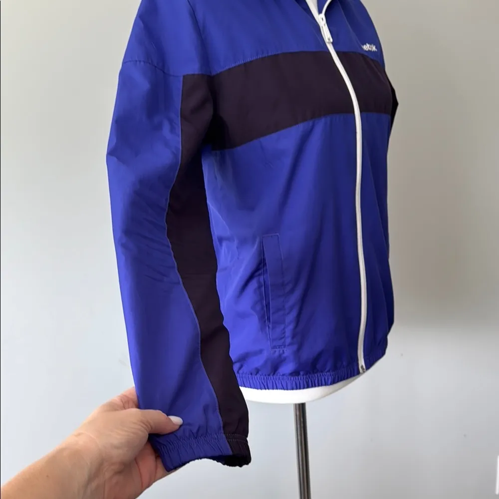 Reebok Blue Black Full Zip Athletic Windbreaker Athletic Hooded Jacket Unisex S - Image 6