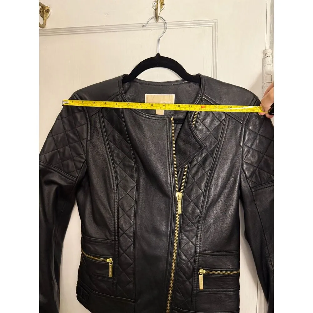 Michael Kors Genuine Leather Quilted Motorcycle Jacket - Image 5