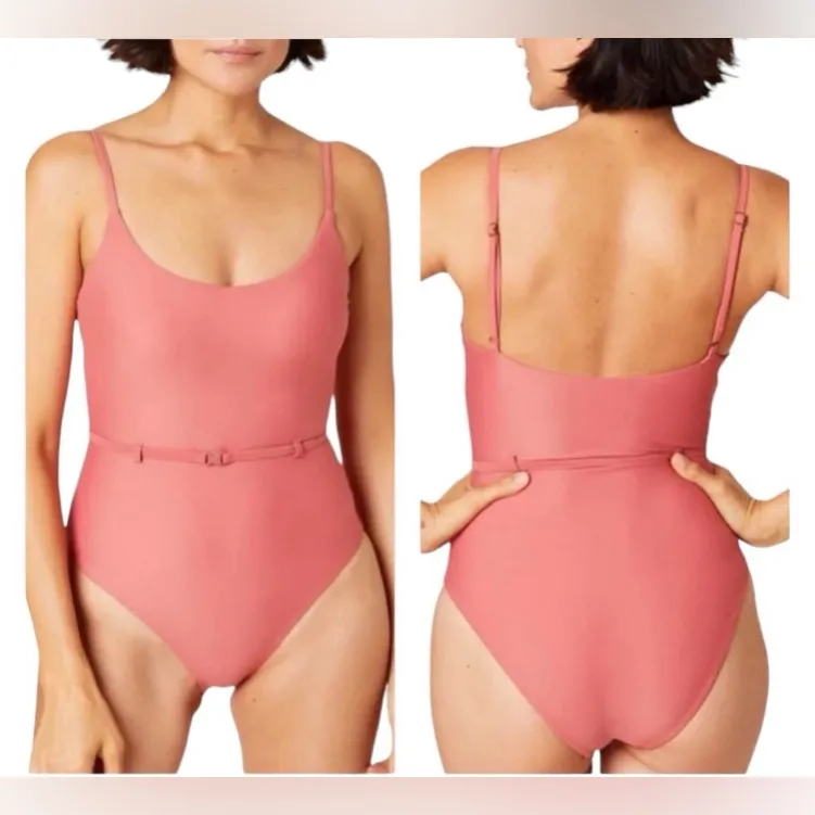 ANDIE SWIM Riviera Belted One Piece Swimsuit In Punch Pink - Image 2