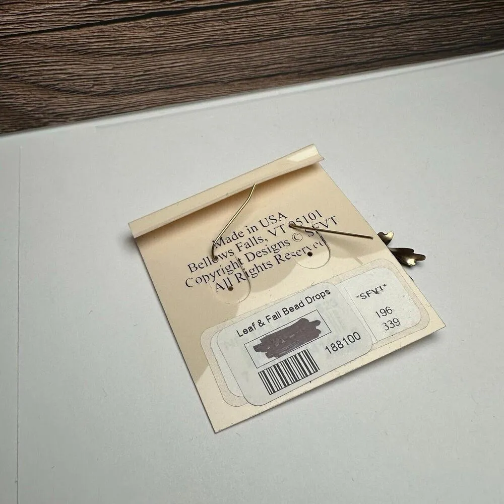 Dancing Winds Autumn Leaf Beaded Gold Tone Handcrafted Pierced Dangle Earrings - Image 3