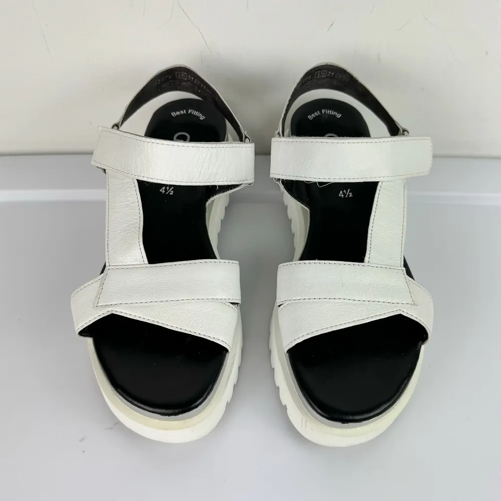 Gabor Leather Strappy Platform Wedge Sandals Sz 7 White Silver - Image 5