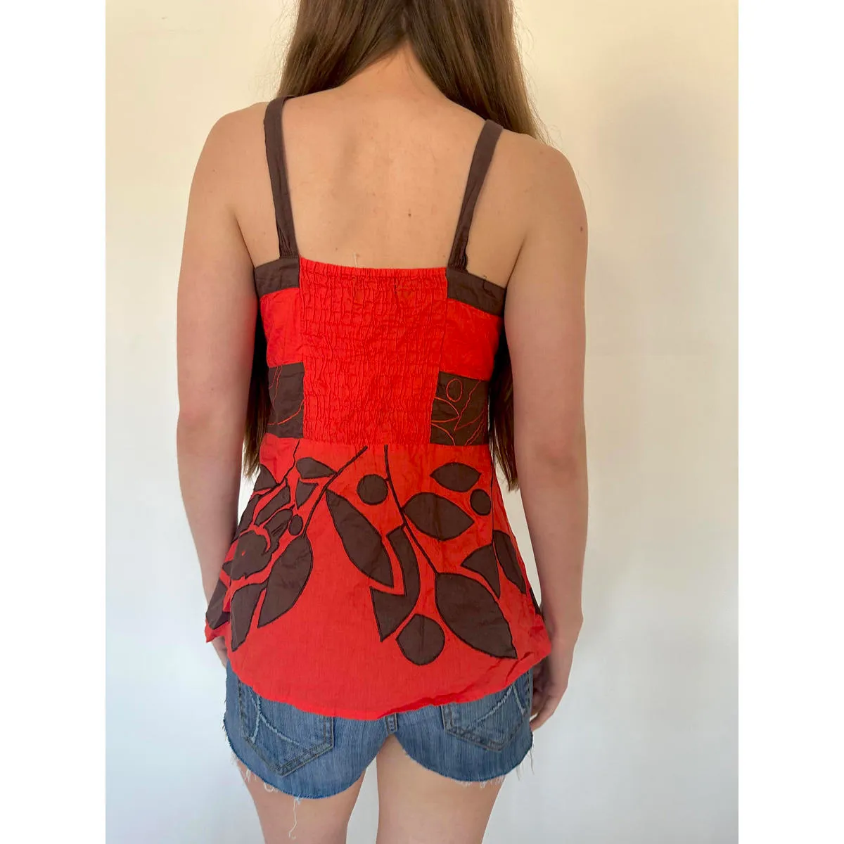 Red and Brown Floral Vintage Keyhole Halter Top Size M - Image 4