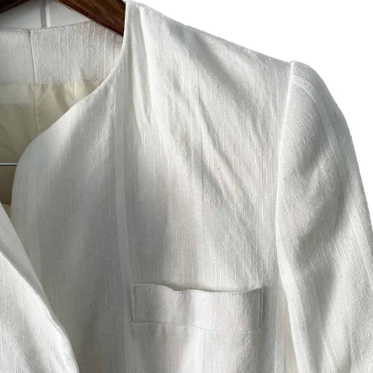 Vintage winter white striped blazer jacket pencil skirt suit set size M 8 10 Size M - Image 4