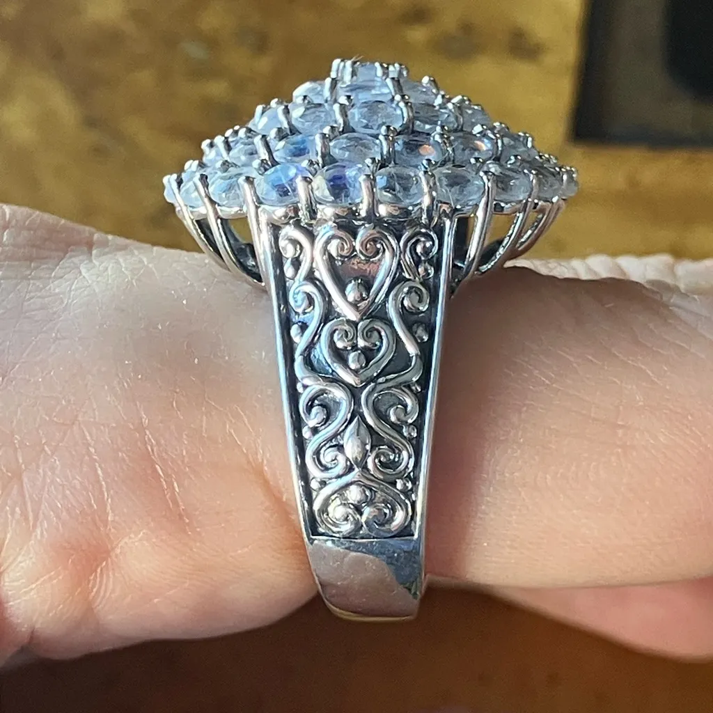 Natural Rainbow Moonstone Sterling Silver Cocktail Ring Size 10 - Image 3