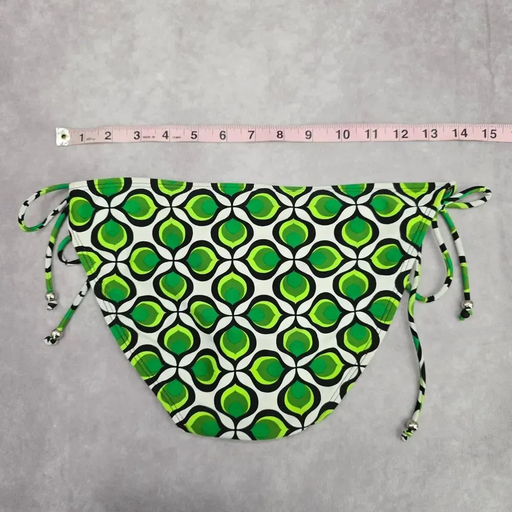 Ingear Green Black White‎ Floral Geometric Tie Bikini Bottom Swimwear Medium - Image 3