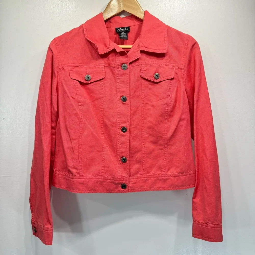 3 Piece Set Coral Linen Cotton Blend Pants & Jacket with Striped Top by Rafaella - Image 8