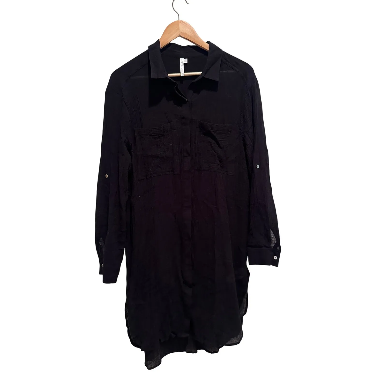Seafolly Australia Black Crinkle Twill Beach Shirt Tunic Size Small 100% Cotton - Image 2