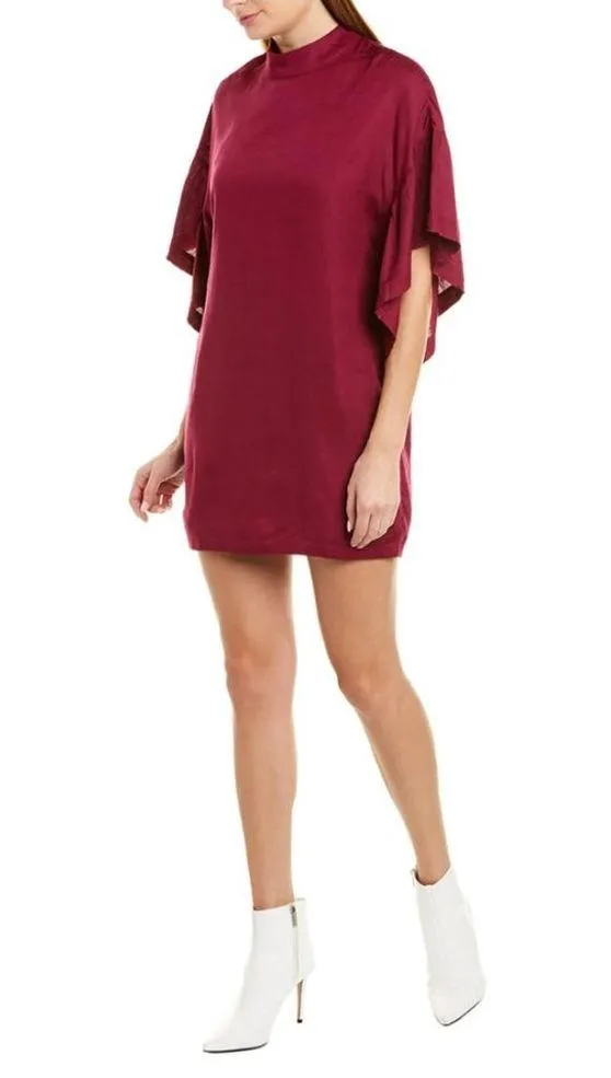IRO Theifya Shift Dress 8 40 Split Ruffle Sleeve Mock Neck Fuchsia Luxury Party - Image 3