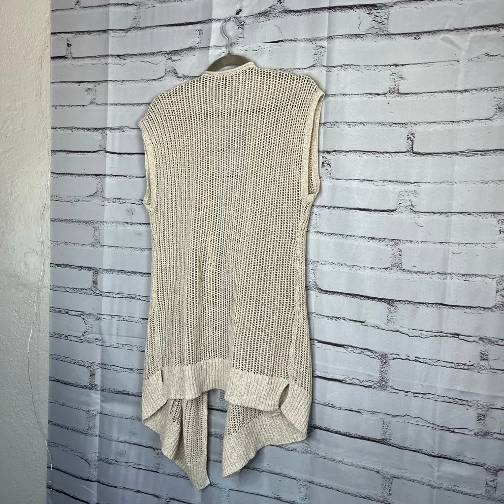 Eddie Bauer Cream Knit Cardigan Vest Women’s S Open-Front Sleeveless Minimalist - Image 9