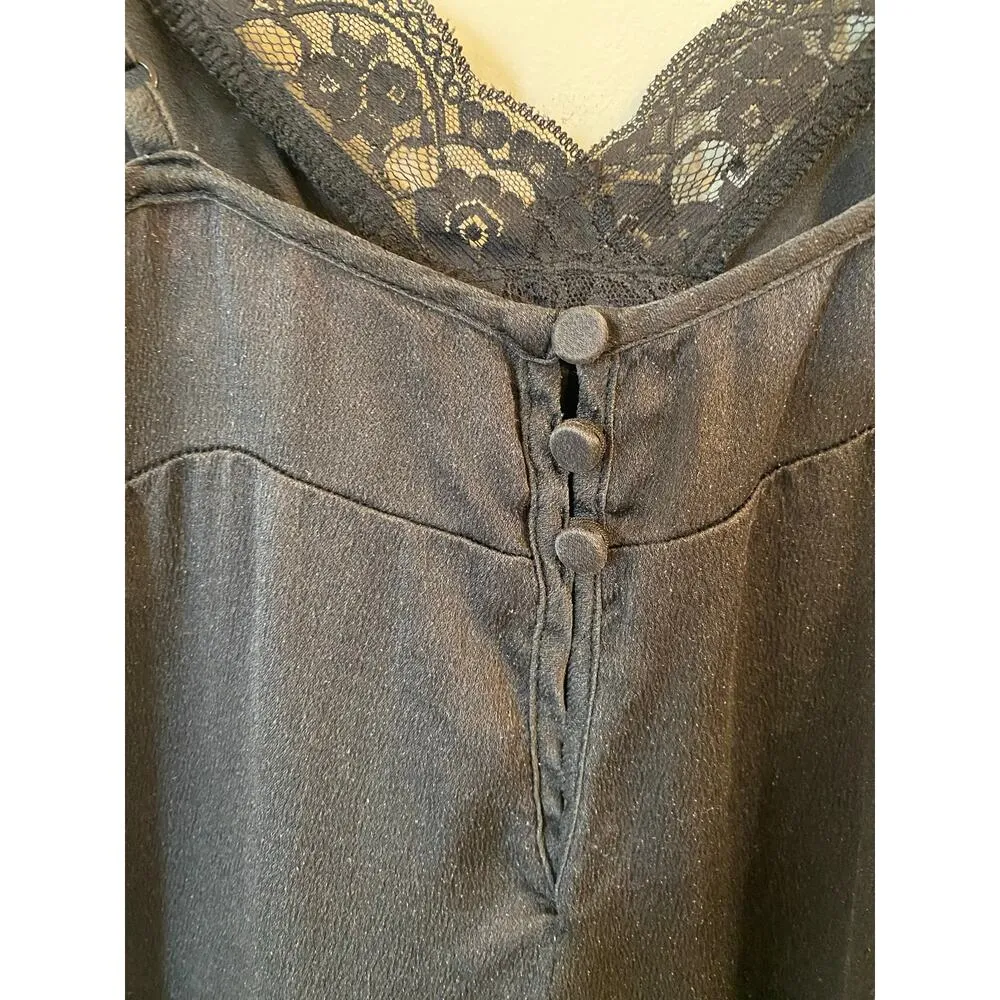 Victoria's Secret Sleeveless Lace Trim Ruffle Hem Cami Top Silk Black Women's XS - Image 5