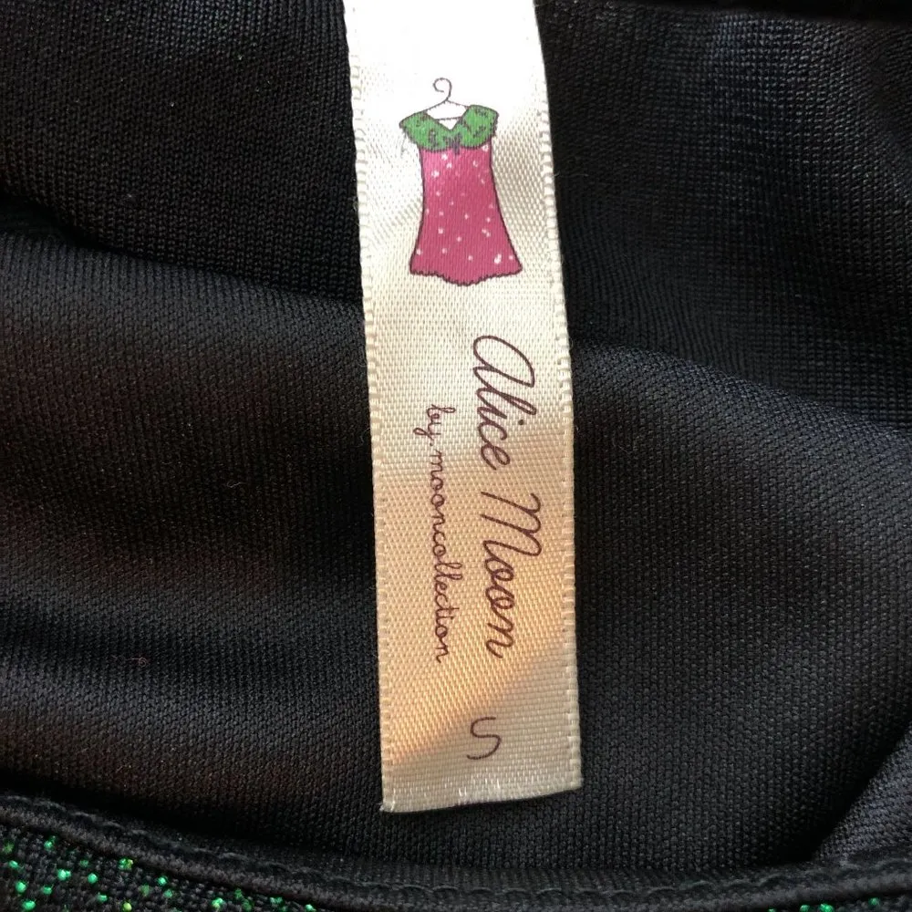 Alice Moon by Mooncollection Dress A Line Mini Low Back Metallic Green Black S - Image 3