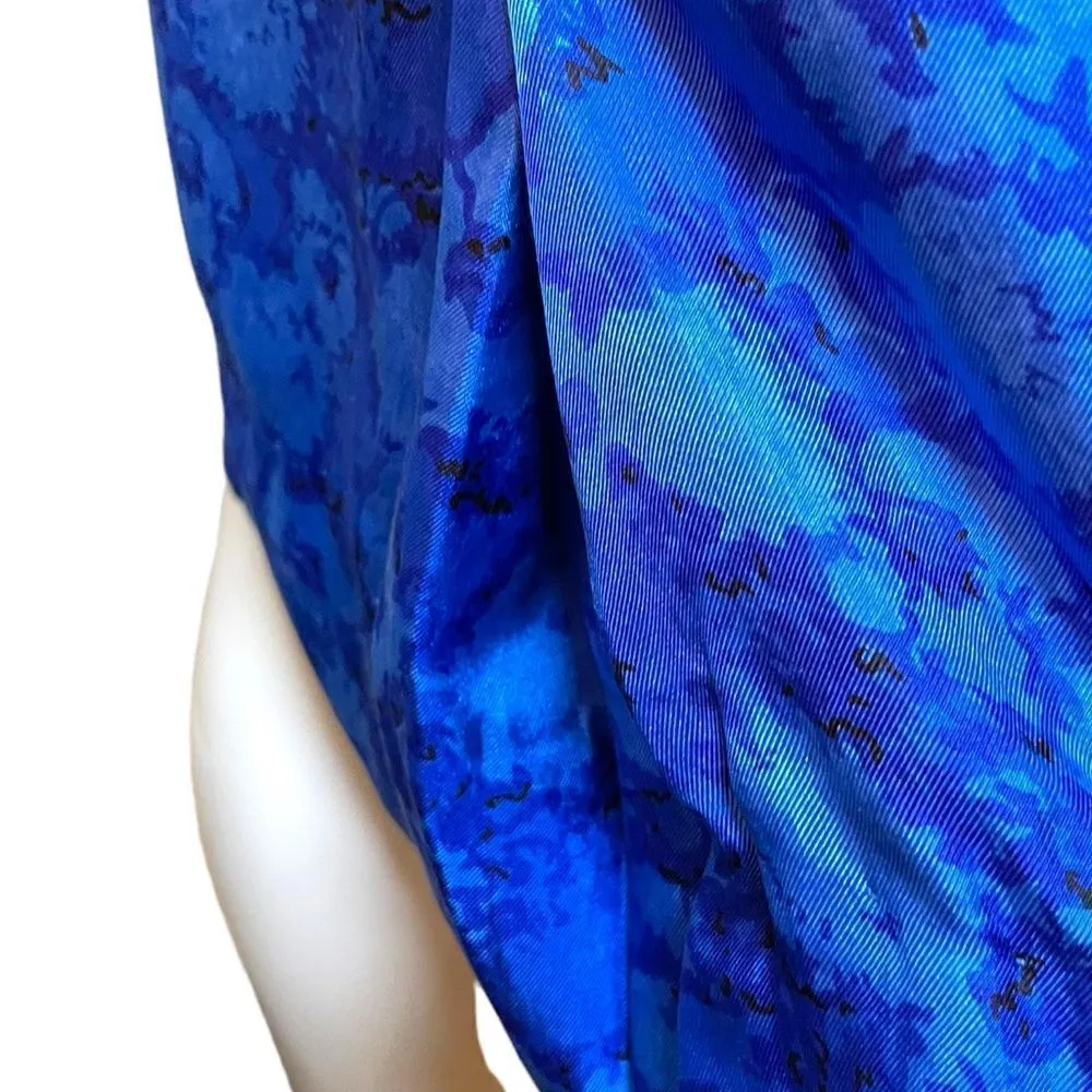 Vintage 1960s Floral Bateau Cocktail Dress Sapphire Blue Medium - Image 8