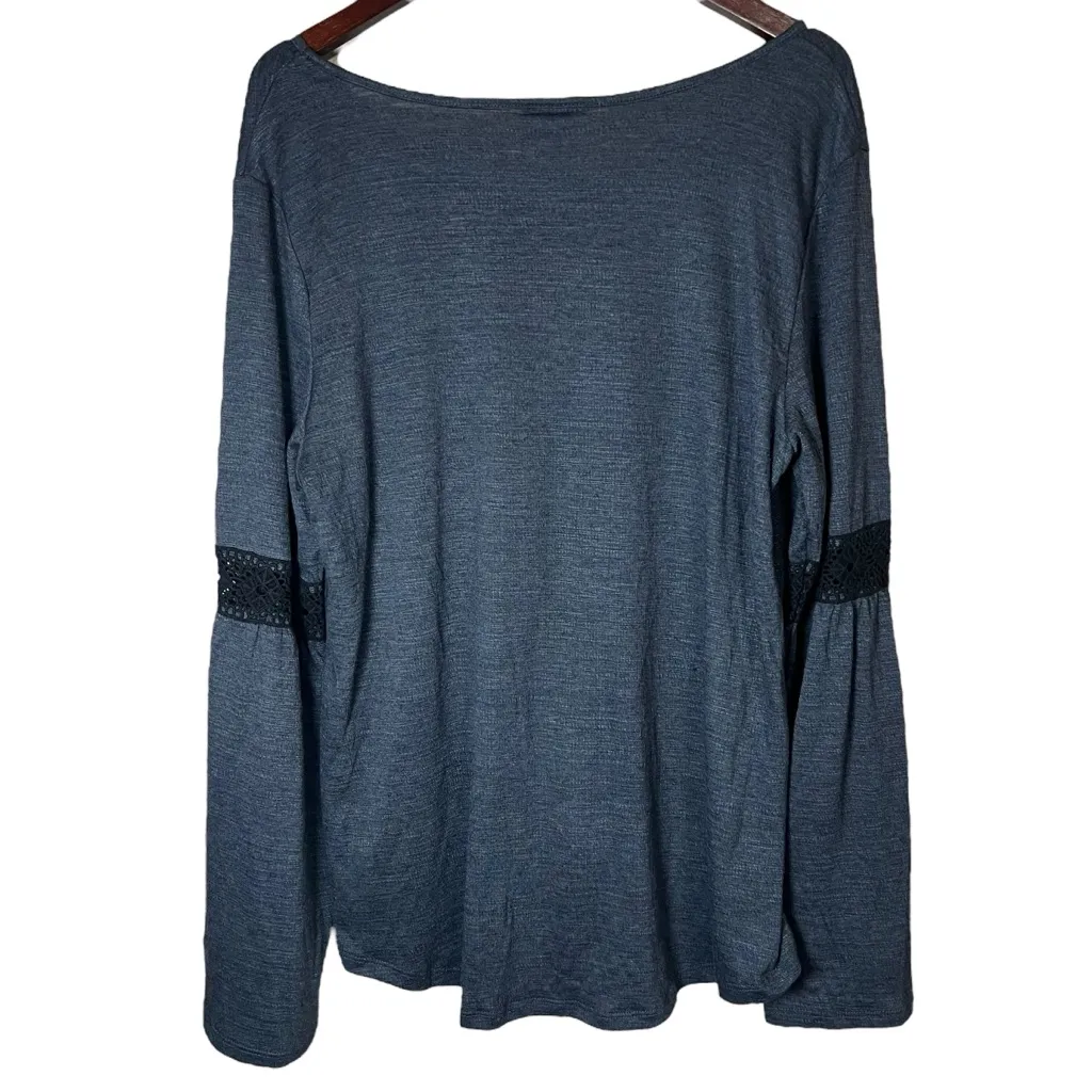 Knox Rose Boho Bell Sleeve Top Sz XXL Gray Crochet Knit Tunic Whimsigoth Witchy - Image 4