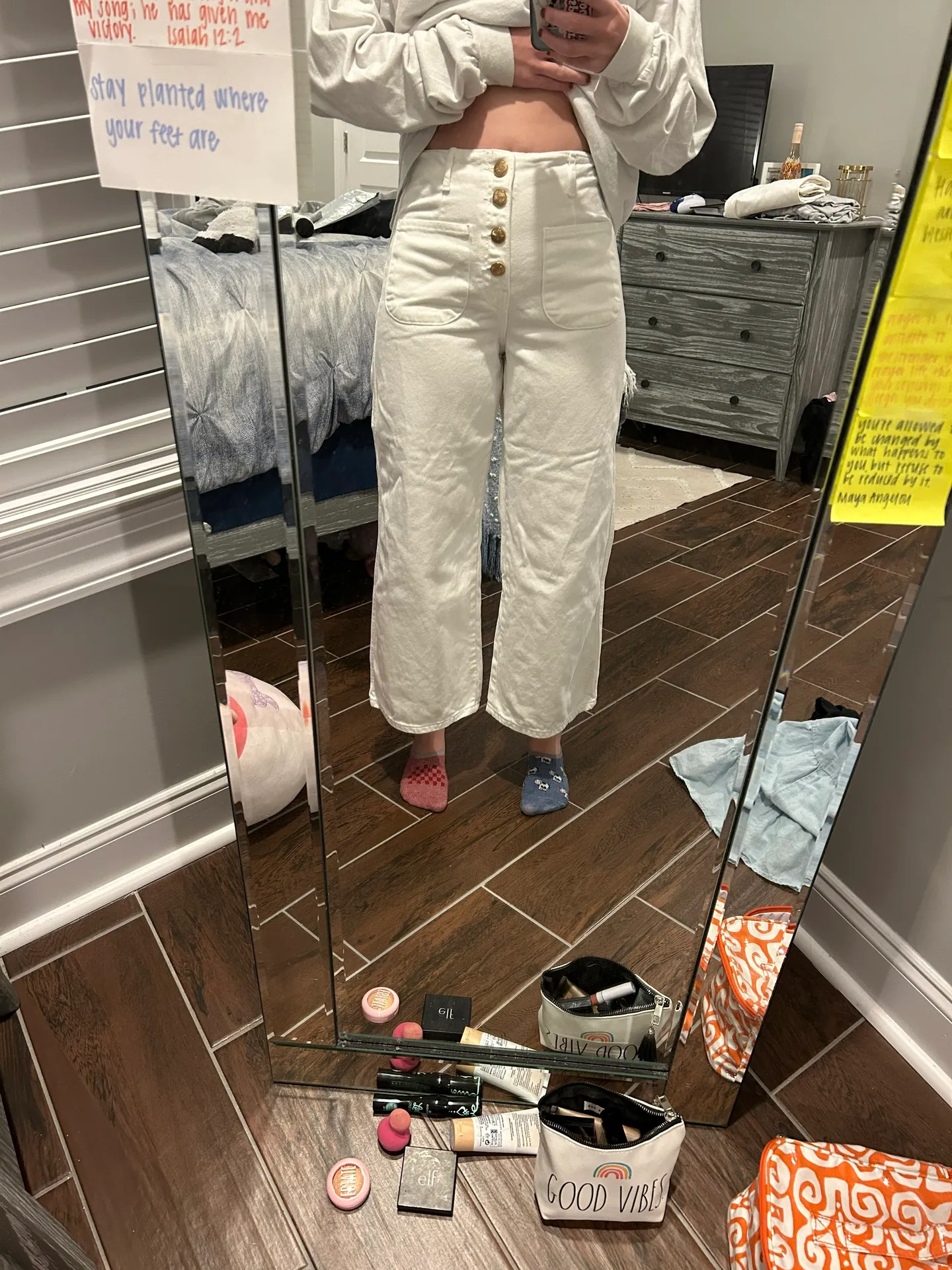 ZARA White  "High Rise Wide Leg Cropped Buttoned" Jeans - Image 7