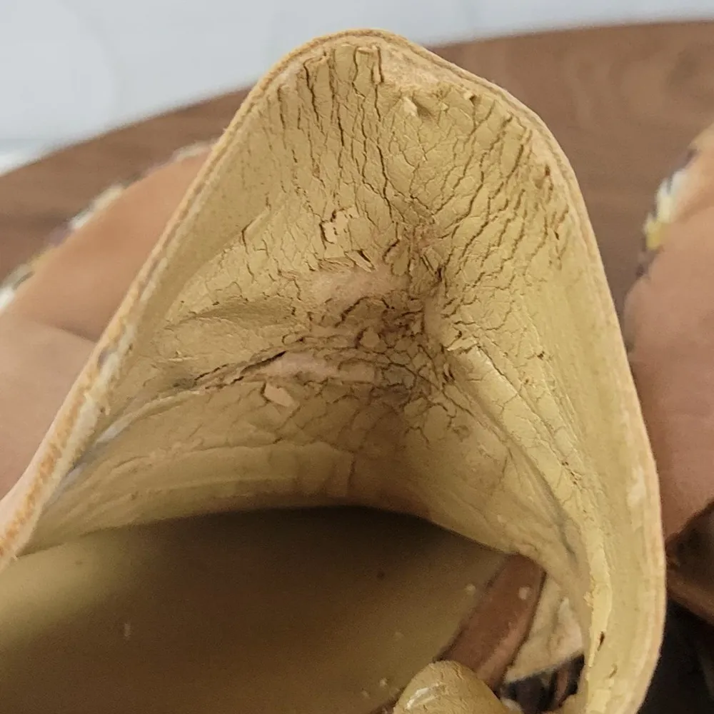 Nine West Womens Jaimy Sandals 7 Tan Leather Open Toe Cork Platform Wedge Heels - Image 4