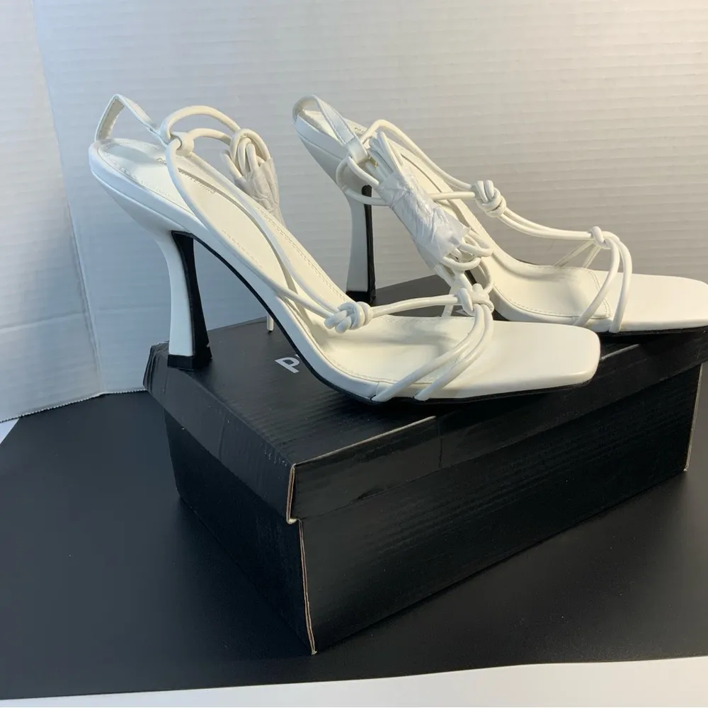 Prettylittlething white square Toe twisted knot lace up heeled sandals SIZE 9 ' - Image 3