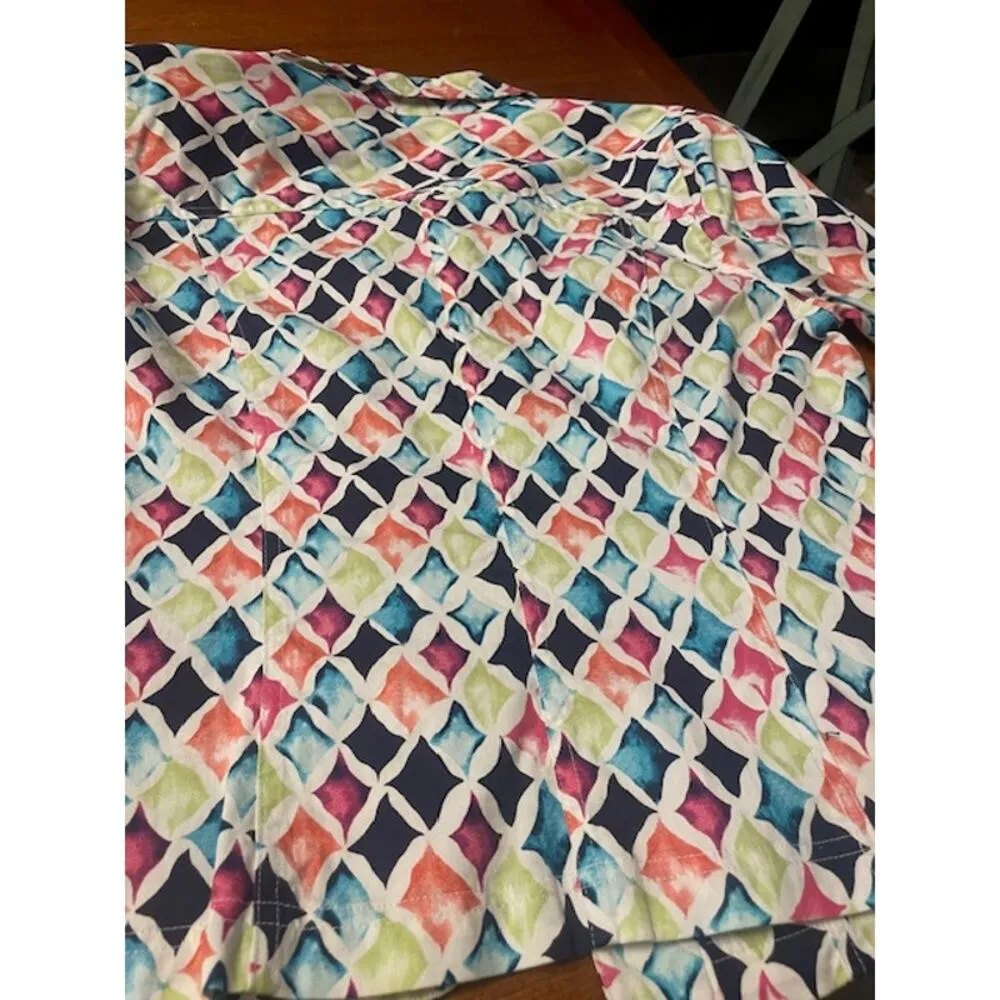 Christopher Banks Cotton Denim Jacket Medium White Colorful Diamond Pattern - Image 6