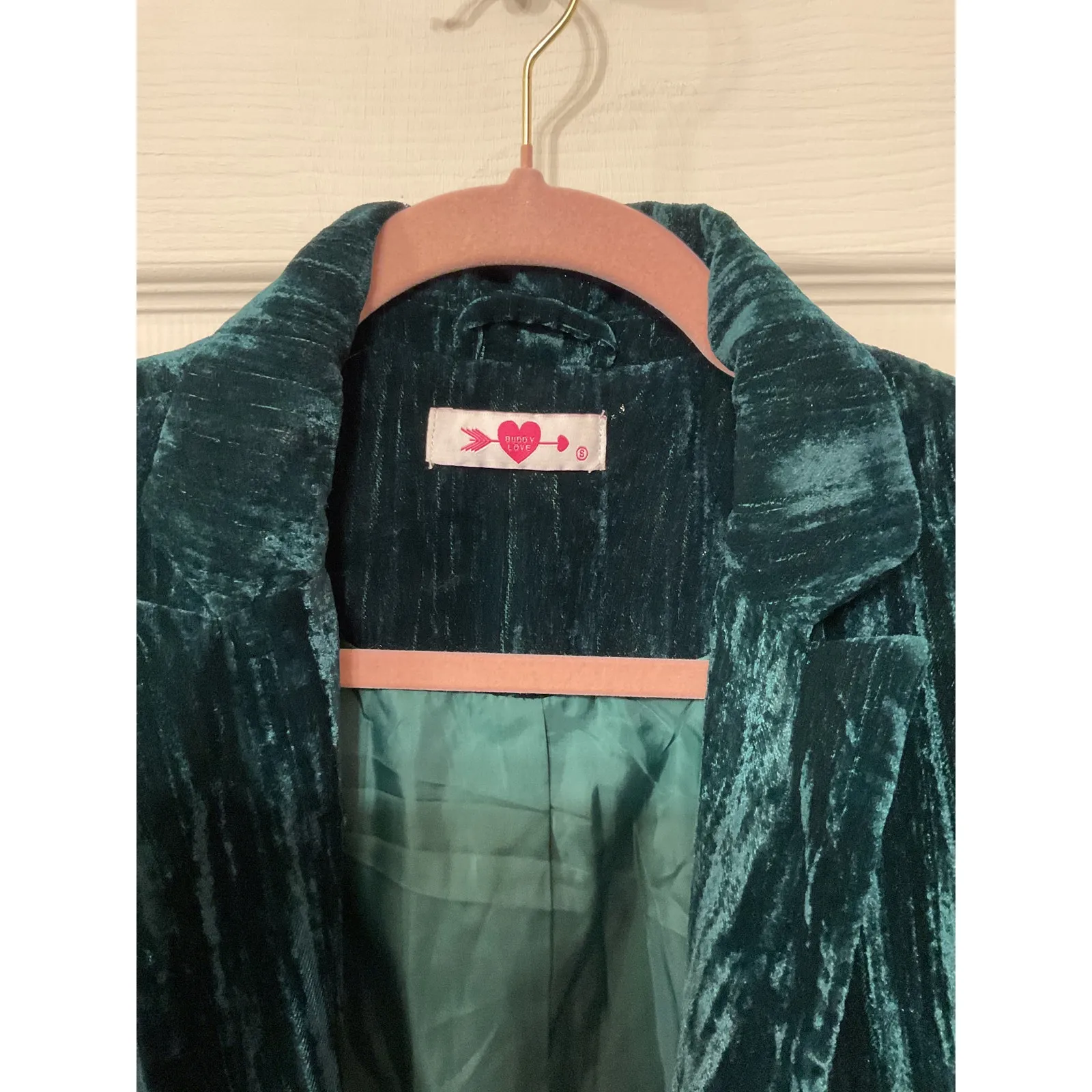 Buddy Love Heff Crushed Velvet Blazer in Dark Forest, size S Green - Image 4